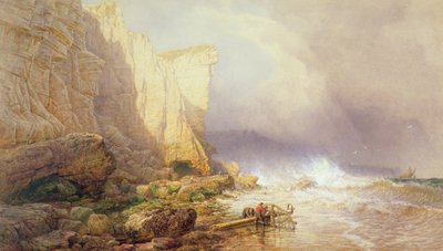 Temps orageux, dégagement des falaises de Seaton, Devon du Sud, 19ème siècle - John Mogford